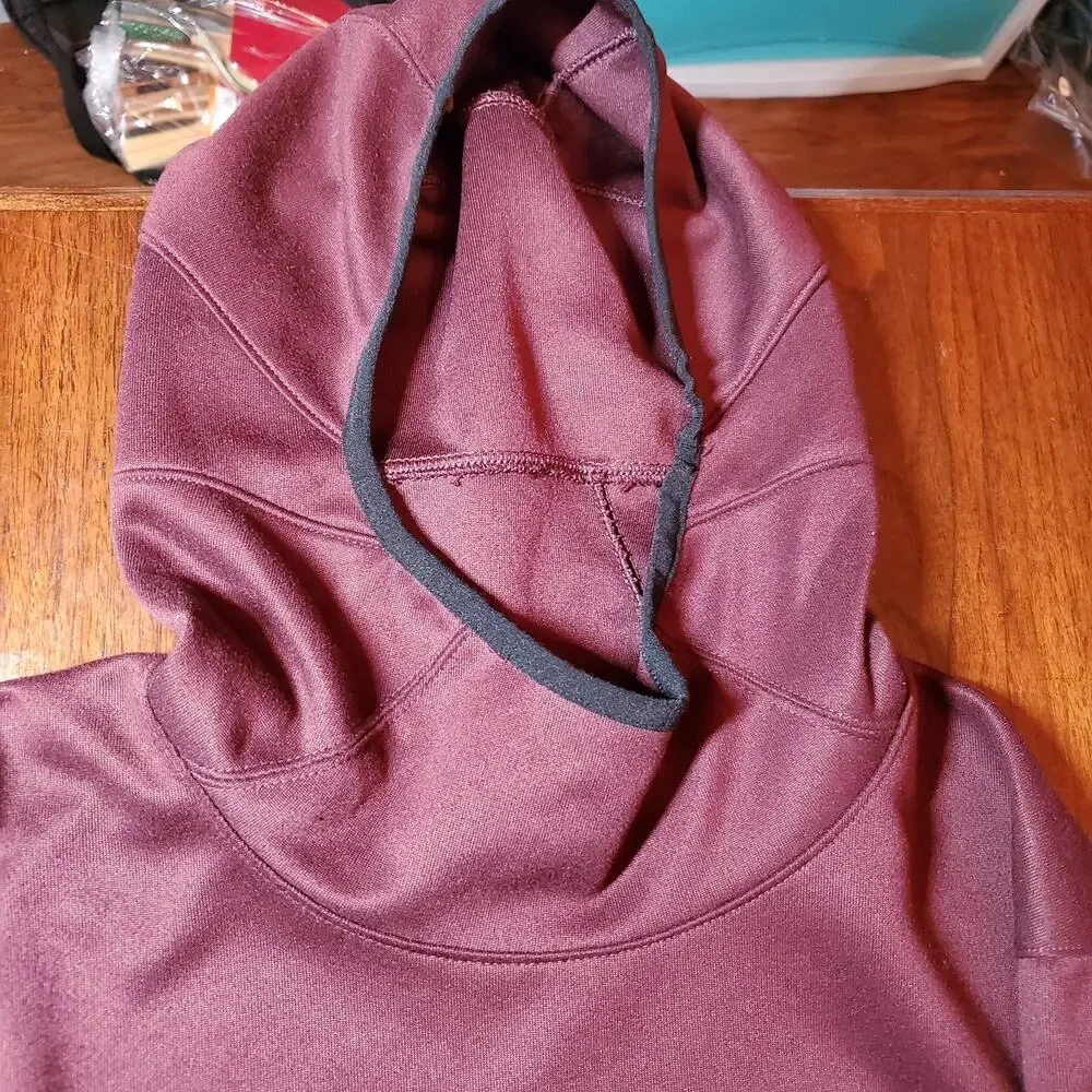 Nike Men's Hoodie Pullover Burgundy Maroon Sweatshirt Black Swoosh Size Large L